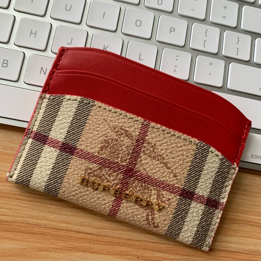 Burberry red vintage check card holder